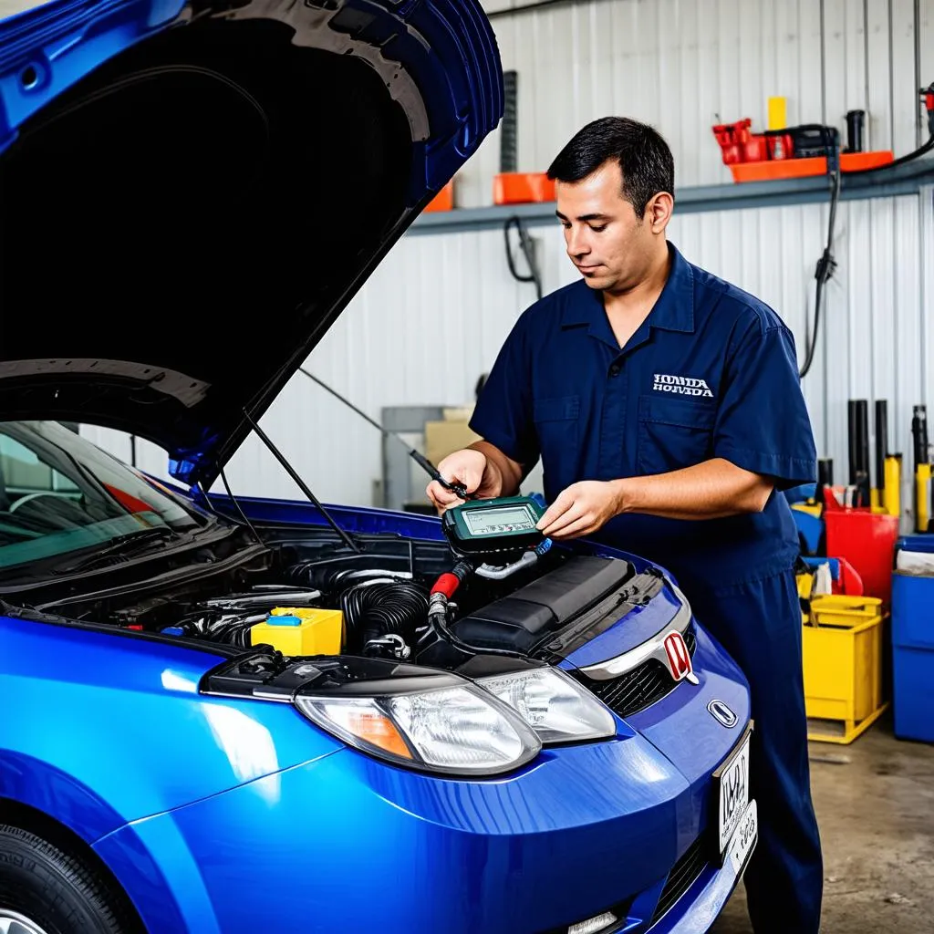 Mechanic diagnosing a 2007 Honda Civic